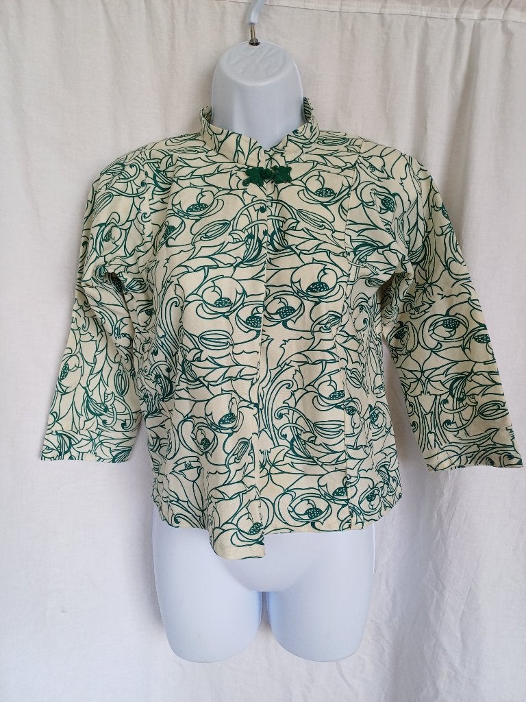 Apart groen cremekleurig hippieshirt.Mt 146, Meisje, ., Ophalen of Verzenden, Zo goed als nieuw
