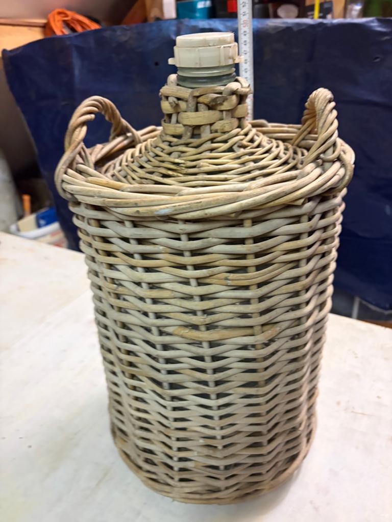 Vintage rieten mandfles - decoratieve fles, Ophalen, Zo goed als nieuw