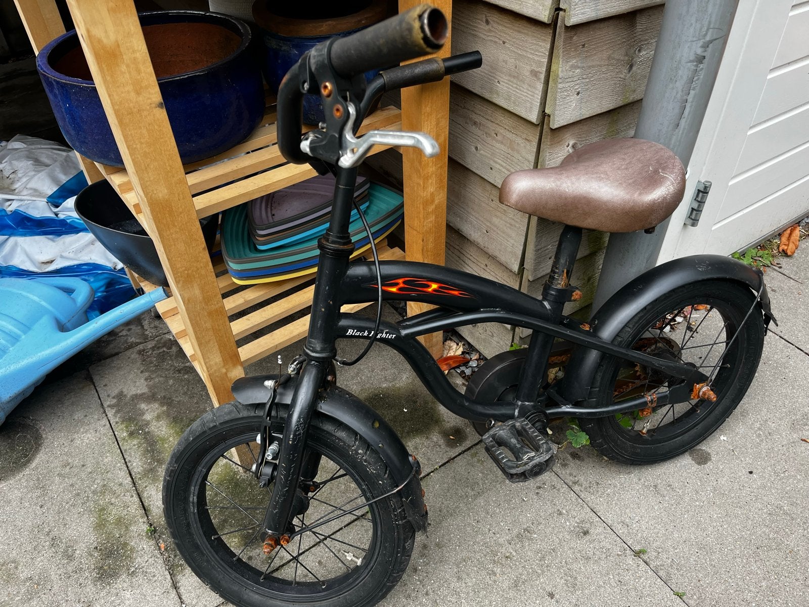 Black Fighter stoere jongensfiets 12 inch, Ophalen, Gebruikt, Terugtraprem, Minder dan 16 inch