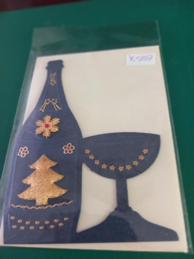 4 KERST KAARTEN,Fles met glas, ook binnenkant bewerkt, Hobby en Vrije tijd, Ophalen of Verzenden, Kerst