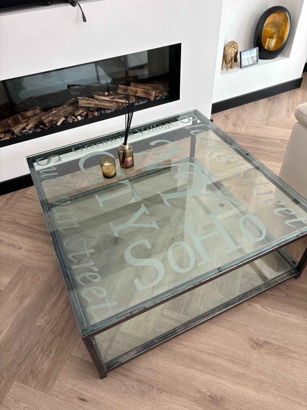 Glazen salontafel Riviera Maison, 100x100 cm, Ophalen, Gebruikt, 100 tot 150 cm, Vierkant