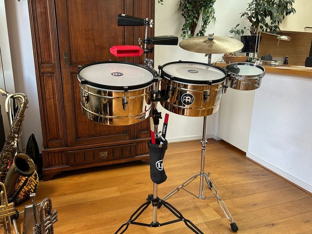Complete Meinl Timbale set (14"/15") + standaards en extra's, Ophalen, Zo goed als nieuw, Melodische percussie