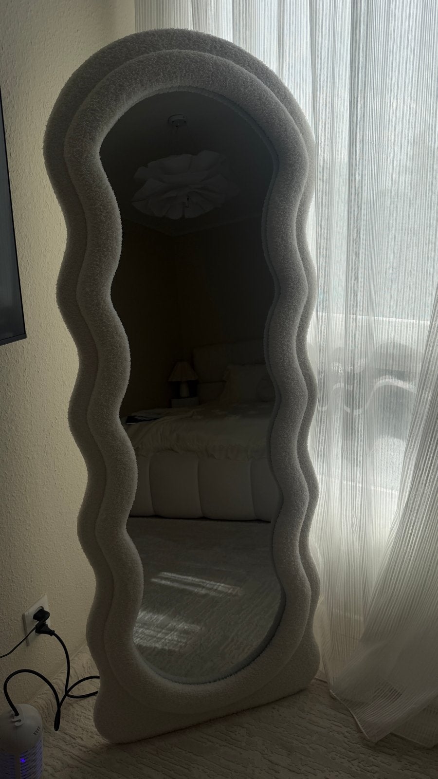 Wavy spiegel met teddy stof - Zo goed als nieuw, Ophalen of Verzenden, Zo goed als nieuw, Overige vormen, 150 tot 200 cm