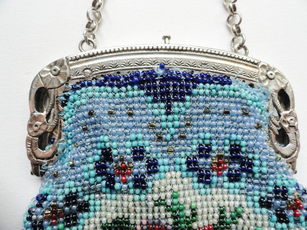 antiek kralenbeursje met zilveren beugel, Antiek en Kunst, Ophalen of Verzenden, Dames