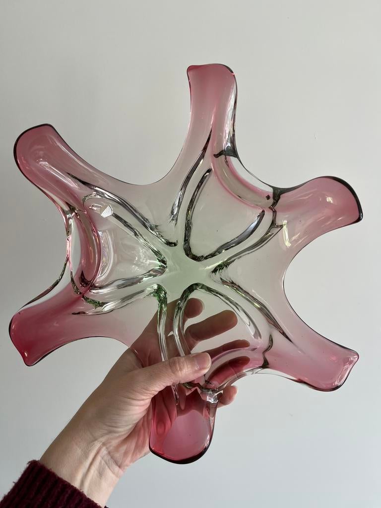 Vintage Murano Sommerso schaal roze groen, Antiek en Kunst, Ophalen of Verzenden