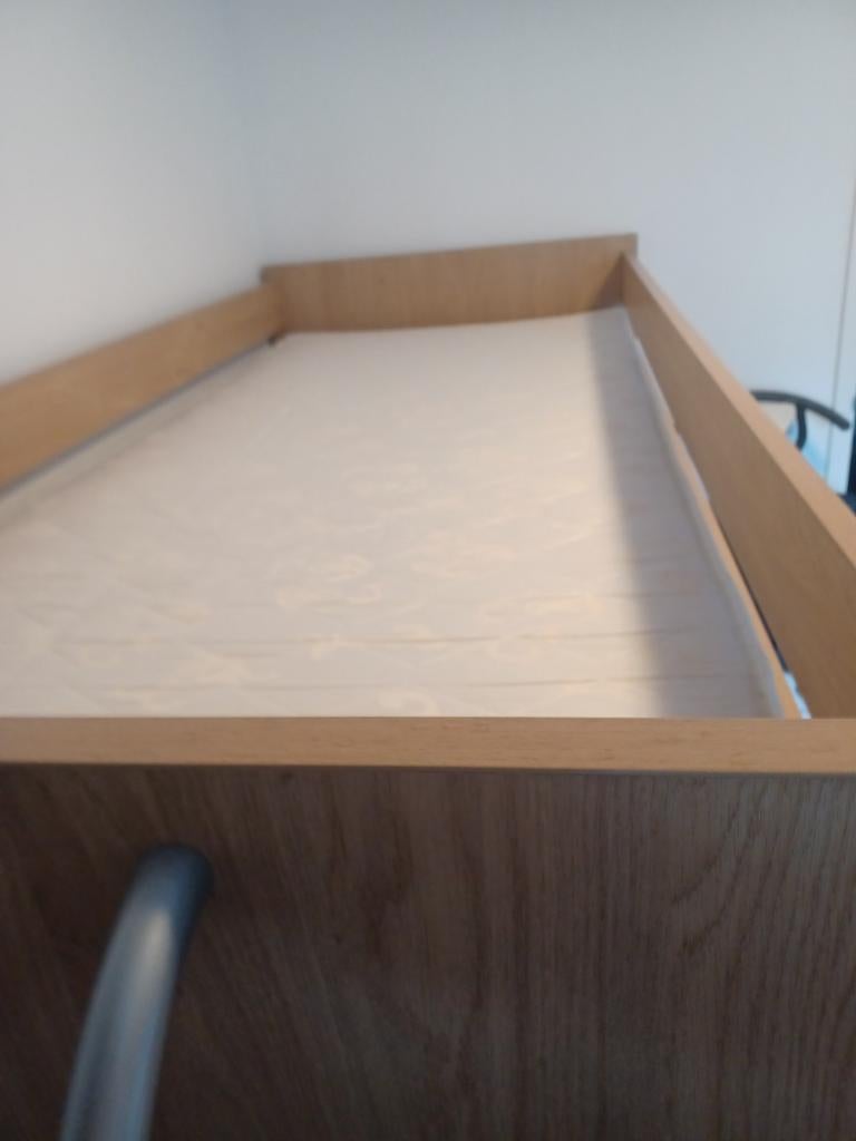Hoogslaper met bureau en opbergruimte - Eikenhout, Ophalen, Gebruikt, Eenpersoons, 200 cm