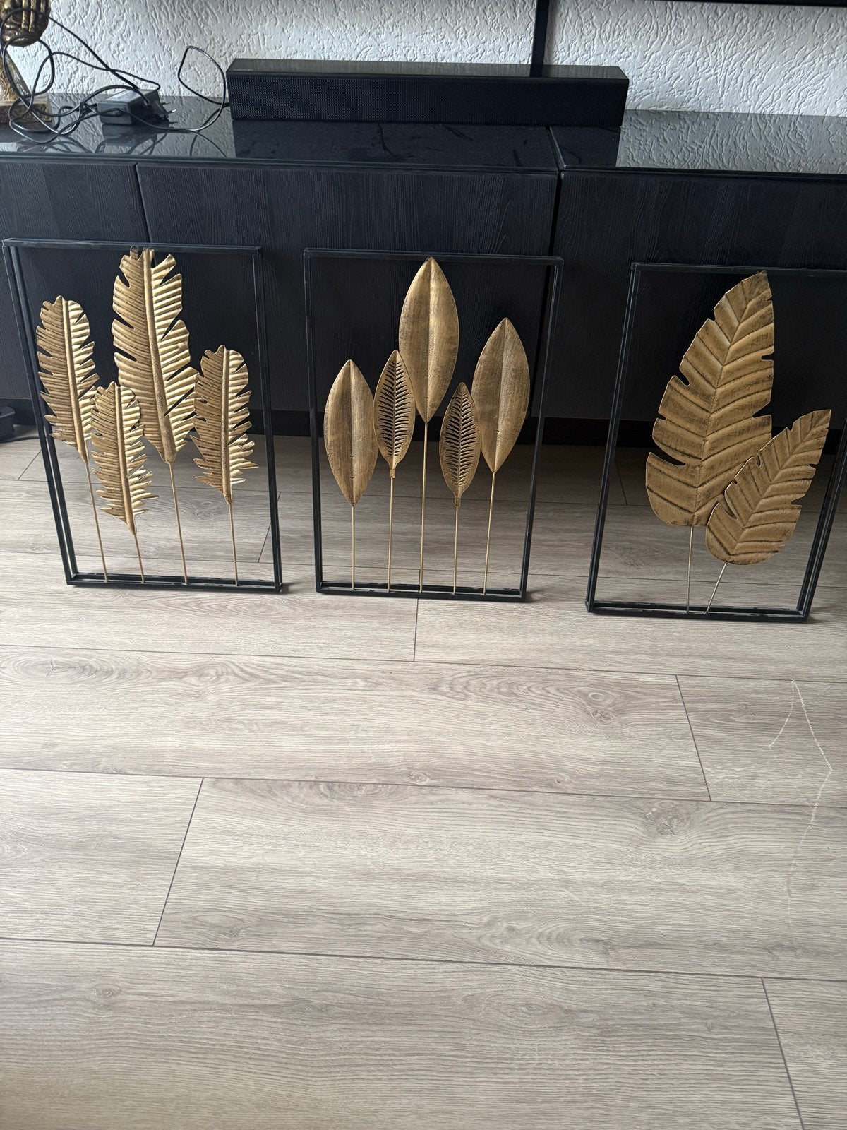 Set van 3 gouden wanddecoraties met bladeren, Ophalen, Metaal, Wandsculptuur, Modern