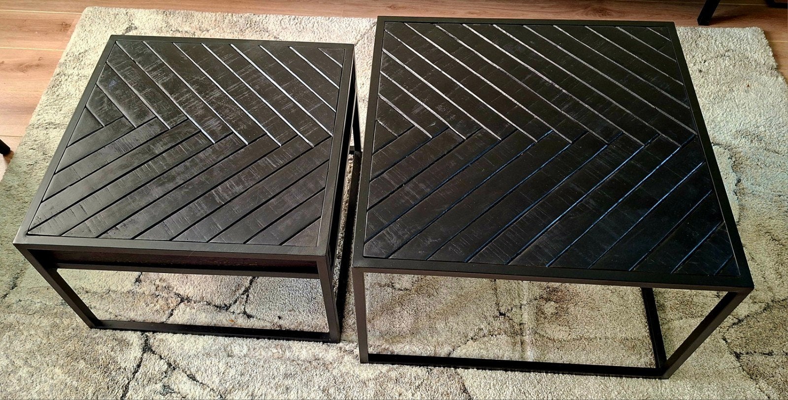 Speelse salontafel zwart visgraat, 2 delen, Huis en Inrichting, Tafels | Salontafels, Ophalen, Rechthoekig, 50 tot 100 cm, 50 tot 100 cm
