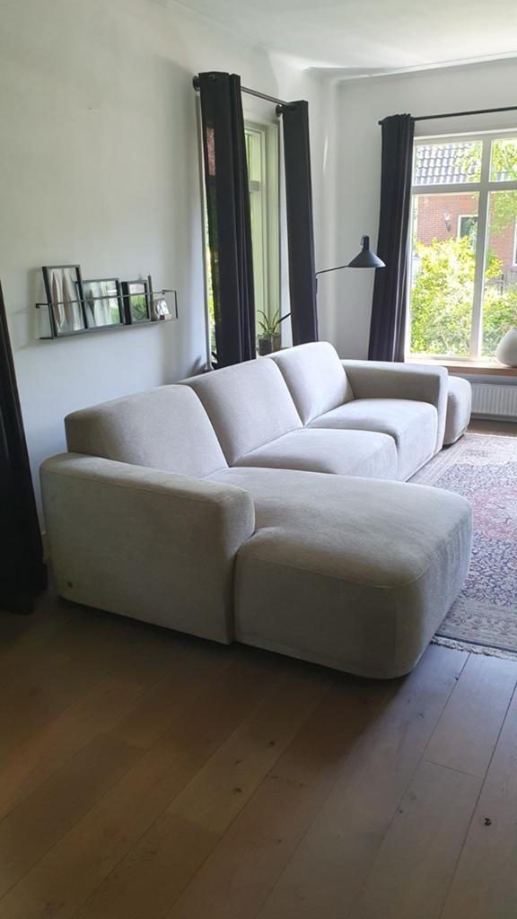 Zgan zandkleurige hoekbank Eijerkamp met losse hocker, Ophalen, Zo goed als nieuw, 150 cm of meer, Vierpersoons of meer