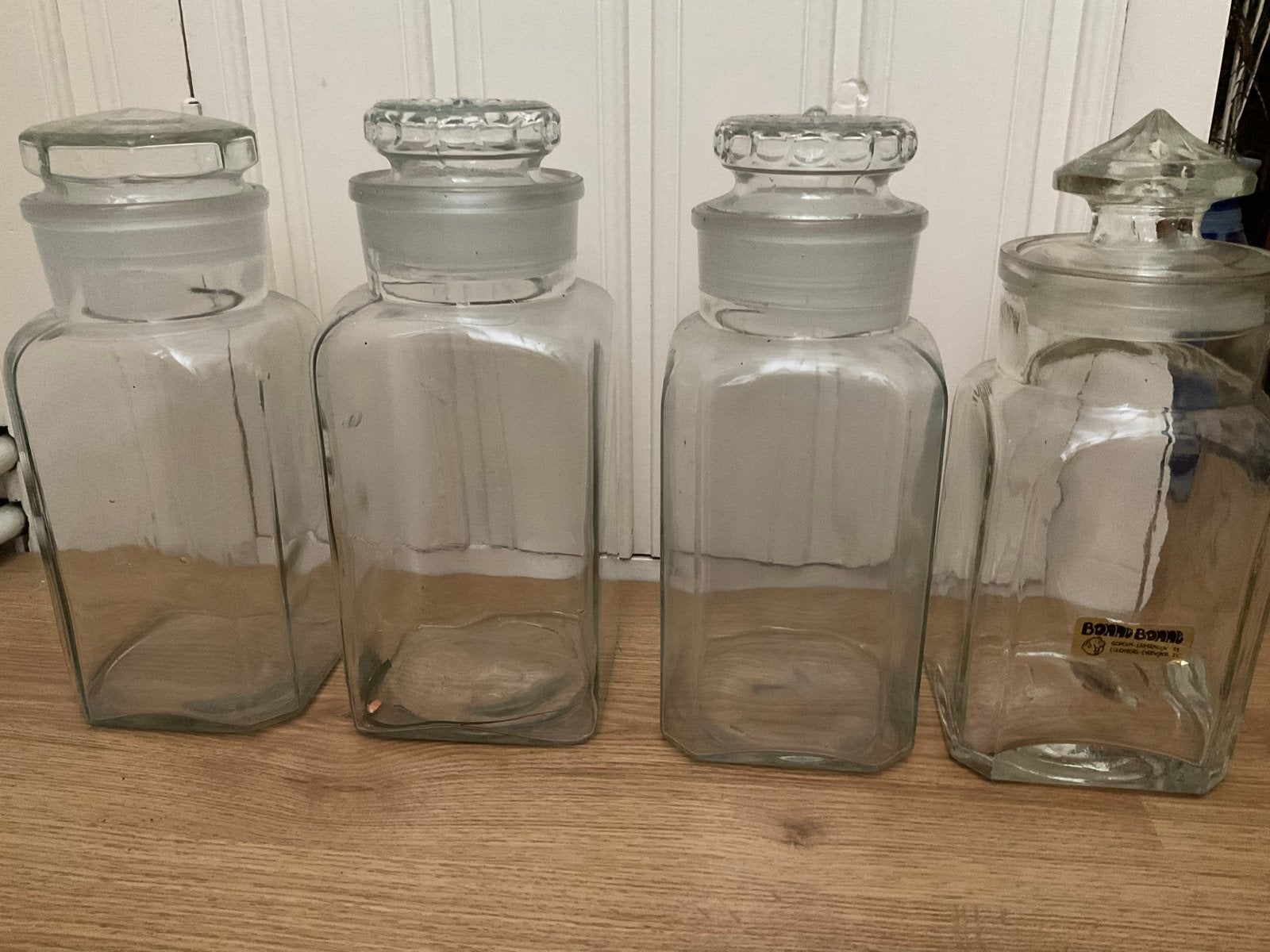 Set van 4 Oude Glazen Stopflessen - Apothekerspotten, Antiek en Kunst, Ophalen of Verzenden