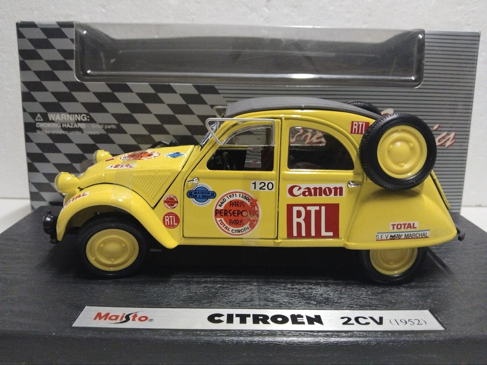 Citroen 2CV Rally Persepolis eend geel Maisto metal 1:18 KRD, Ophalen of Verzenden, Zo goed als nieuw, Auto, Maisto