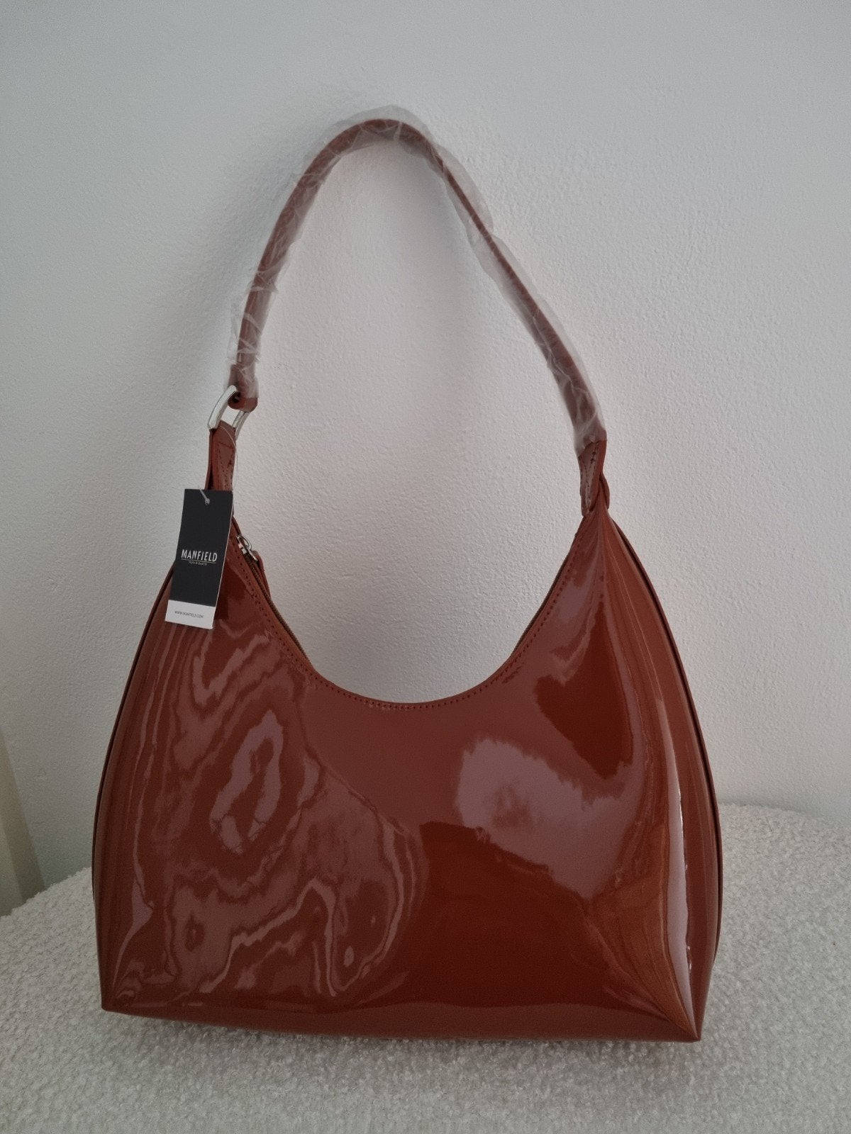 Nieuw!! Een bruin lak  schoudertas  van Manfield., Ophalen of Verzenden, Nieuw, Bruin, Schoudertasje