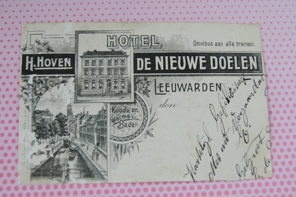 H. Hoven Hotel de nieuwe doelen Leeuwarden, Ophalen of Verzenden, Voor 1920, Gelopen, Friesland