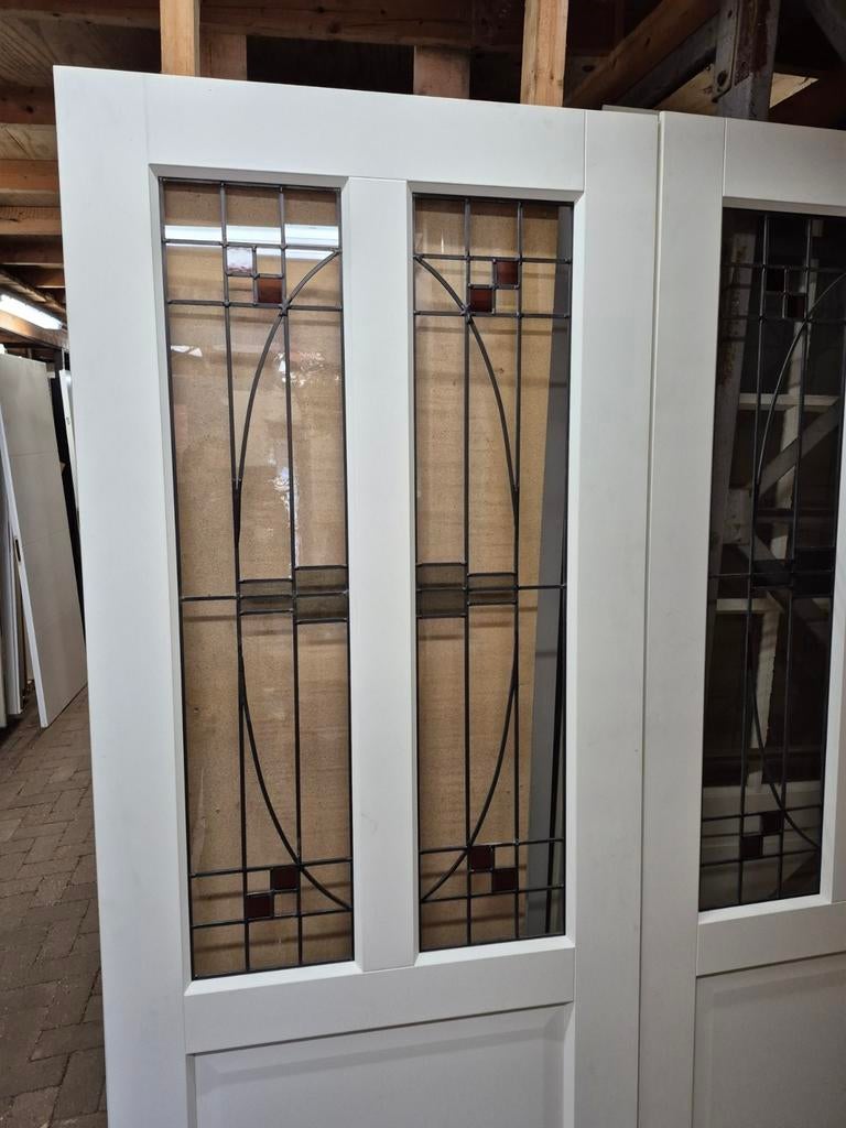 Dubbele binnendeuren opdek 2x 86x211,5cm incl glas in lood, Binnendeur, Nieuw, Ophalen of Verzenden, Glas