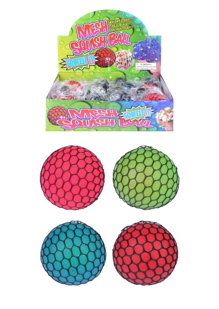 Partij mesh knijpbal 7cm in 4 kleuren in display, ., Nieuw, Ophalen of Verzenden, .