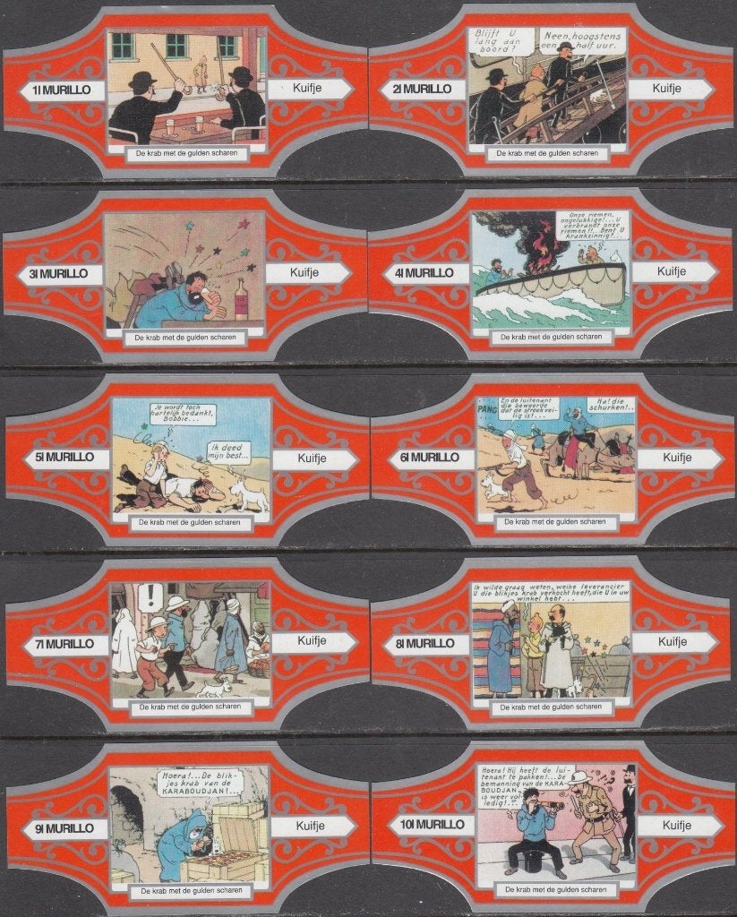 Sigarenbanden Kuifje De Krab met Gulden Scharen, Mu. 1l-10l, Ophalen of Verzenden, Nieuw, Sigarenbandjes