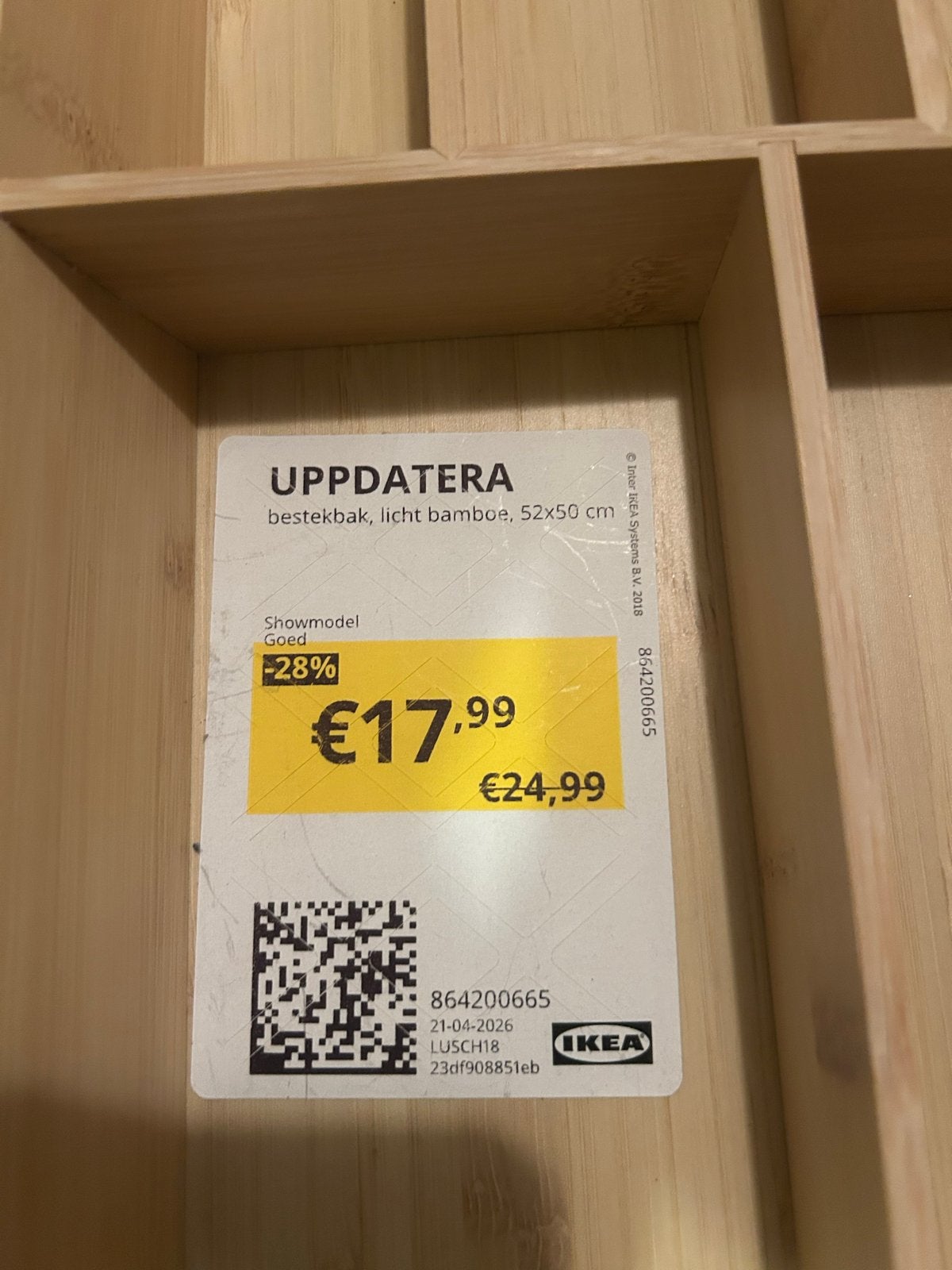 IKEA UPPdatera Bestekbak Bamboe 52x50 cm, Ophalen, IKEA, Zo goed als nieuw, Hout