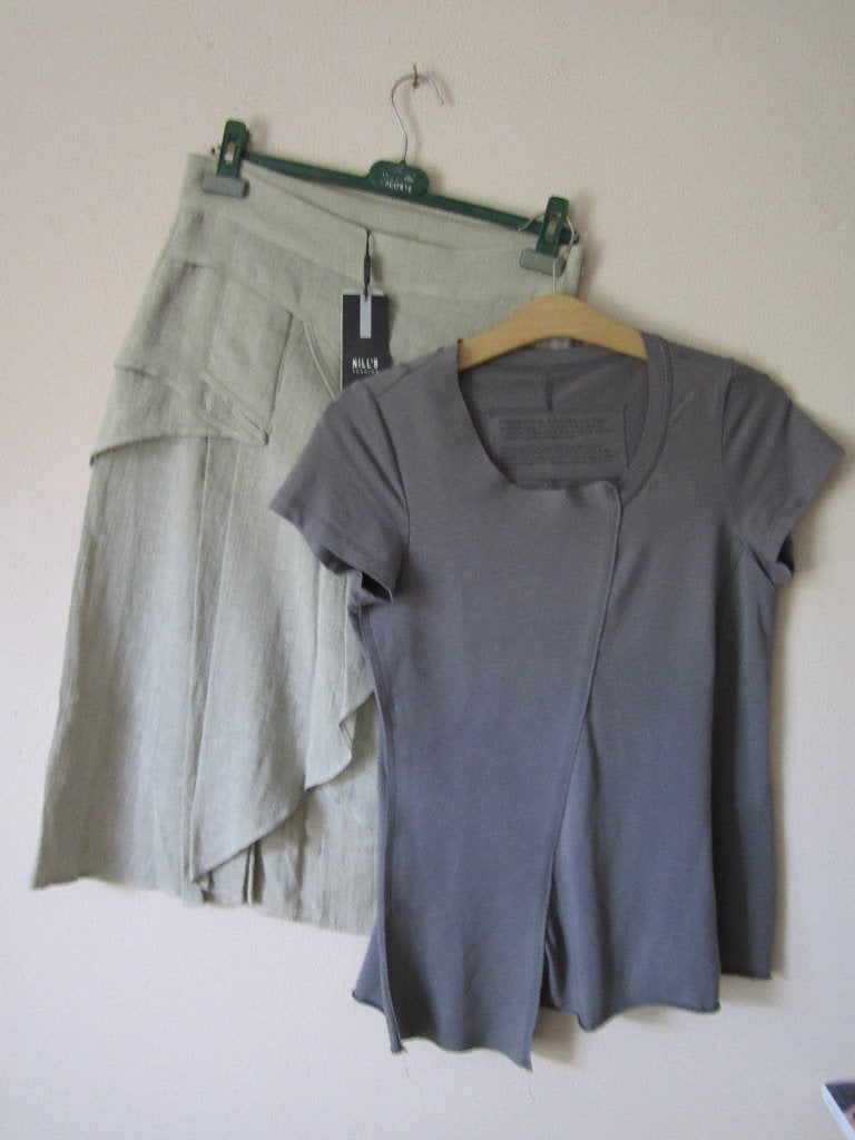 Rundholz shirt/top  met linnen rok van Nill's maat 36/38, Verzenden, Korte mouw, Maat 36 (S), Grijs