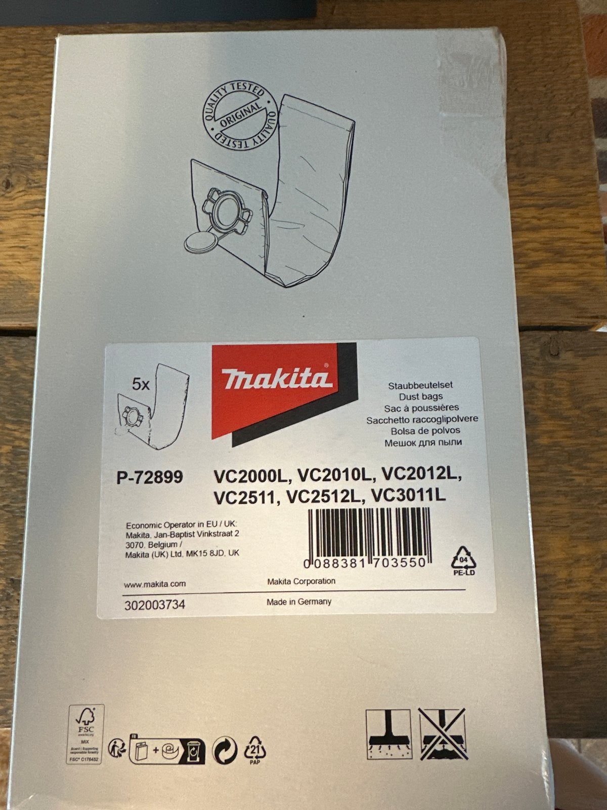 Makita P-72899 Stofzakken voor VC2000L, VC2010L, VC2012L, Stofzak, Nieuw, Ophalen of Verzenden, Industriële stofzuiger