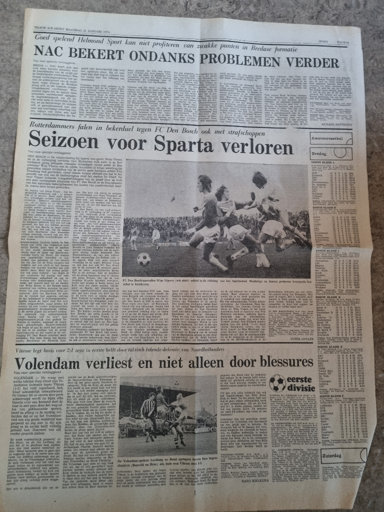 VOETBAL Volendam verliest van Vitesse (1974), Verzamelen, Ophalen of Verzenden, 1960 tot 1980, Knipsel(s)