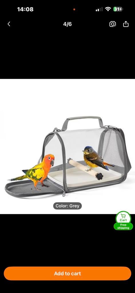 Transparante Vogel Reistas met Zitstok, Dieren en Toebehoren, Ophalen of Verzenden, Zo goed als nieuw