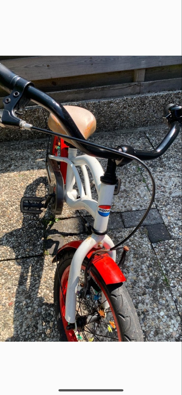 Kinderfiets 16 inch - Wit/Rood, Ophalen, Gebruikt, Velgrem, 16 tot 20 inch