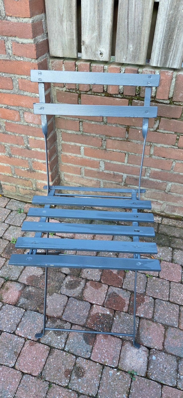 Metalen tuinstoel met houten latjes - Inklapbaar, Tuin en Terras, Ophalen, Gebruikt, Metaal, Inklapbaar