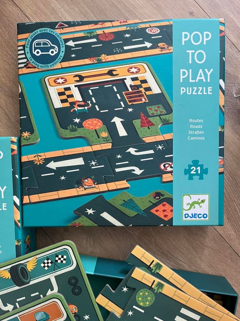 Djeco pop to play puzzel autobaan 8 euro per stuk. Compleet!, Ophalen, Zo goed als nieuw