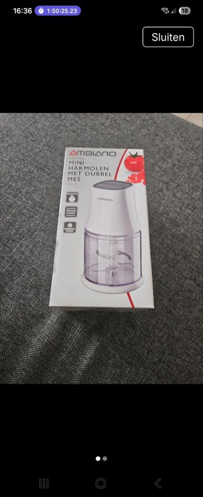 Ambiano Mini Hakmolen met Dubbel Mes - Nieuw in Doos, Minder dan 1 liter, Ophalen, Nieuw, 2 snelheden
