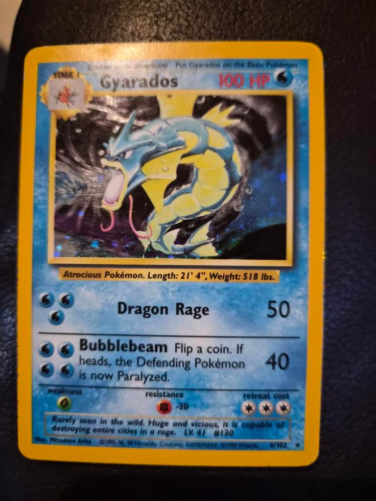 Gyarados holo base set english 6/102, Hobby en Vrije tijd, Verzamelkaartspellen | Pokémon, Ophalen of Verzenden, Gebruikt, Losse kaart