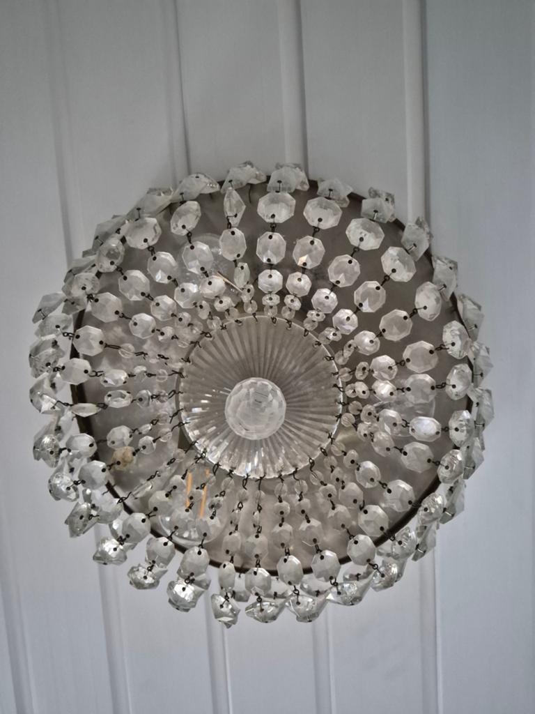 Vintage Kristallen Plafondlamp, Ophalen of Verzenden, Gebruikt, Glas, Vintage, Klassiek, Glamour