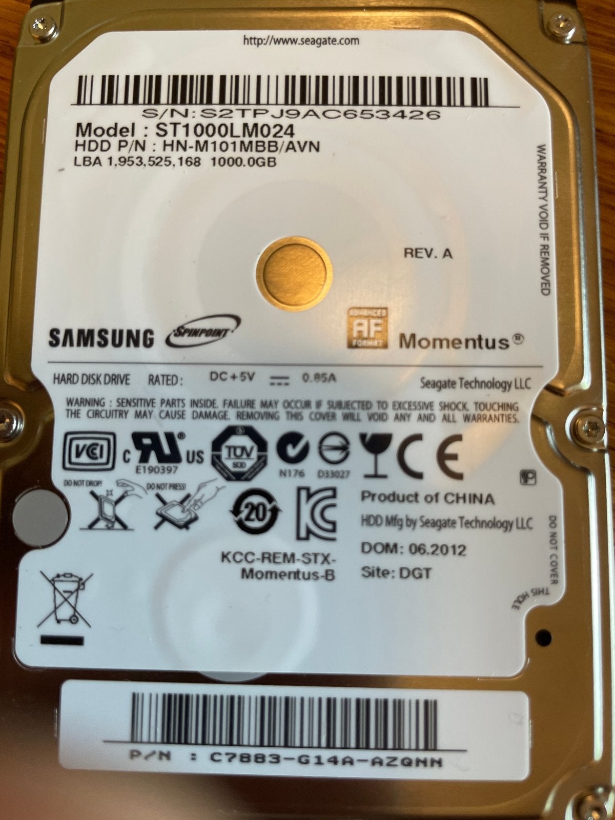 Samsung Spinpoint M8 1TB HDD (ST1000LM024), Ophalen, Intern, Gebruikt, Laptop