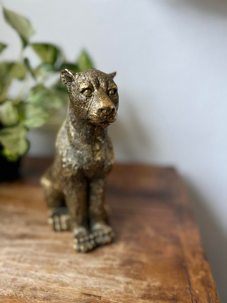Goudkleurig Leopard Beeldje - 16x9x21 cm, Ophalen of Verzenden, Zo goed als nieuw, Dier