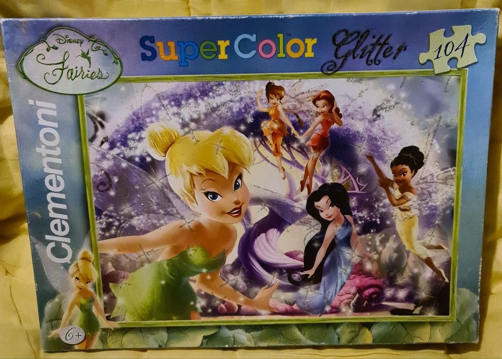 Disney Fairies Puzzel - 104 Stukjes glitter puzzel compleet, Ophalen of Verzenden, Meer dan 50 stukjes, Zo goed als nieuw, 6 jaar of ouder
