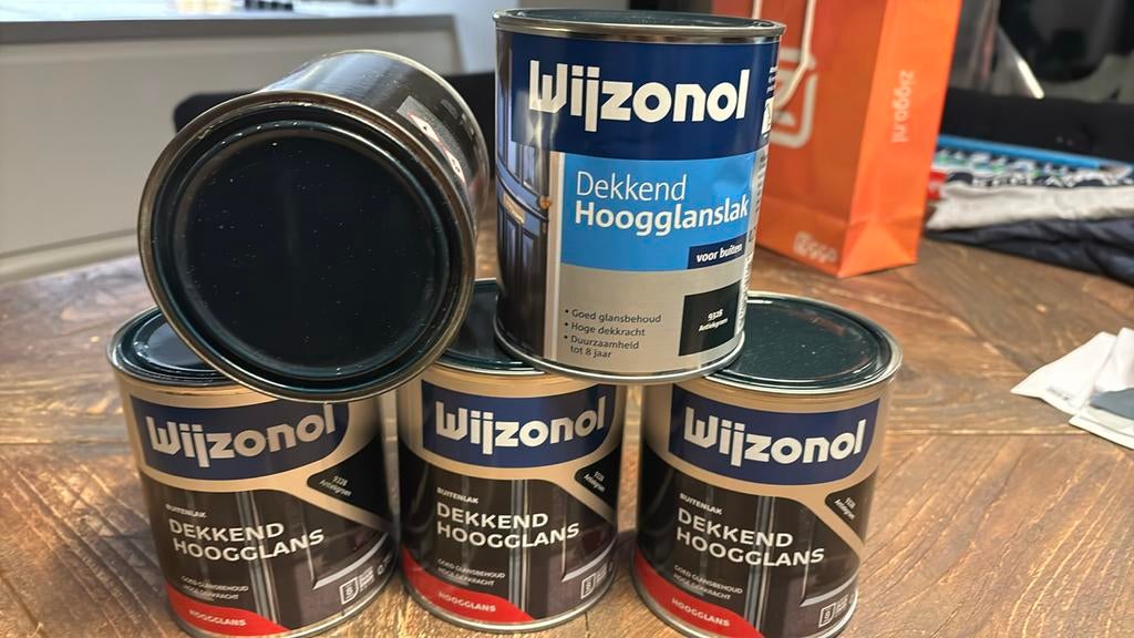 WYZONOL antiekgroen hooglans 16 euro per stuk, Nieuw, Ophalen of Verzenden, Verf, Minder dan 5 liter