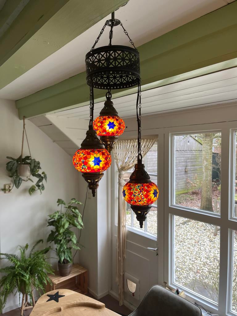 Prachtige Turkse Hanglamp met Mozaïek, Huis en Inrichting, Lampen | Hanglampen, Ophalen of Verzenden, Zo goed als nieuw, Glas