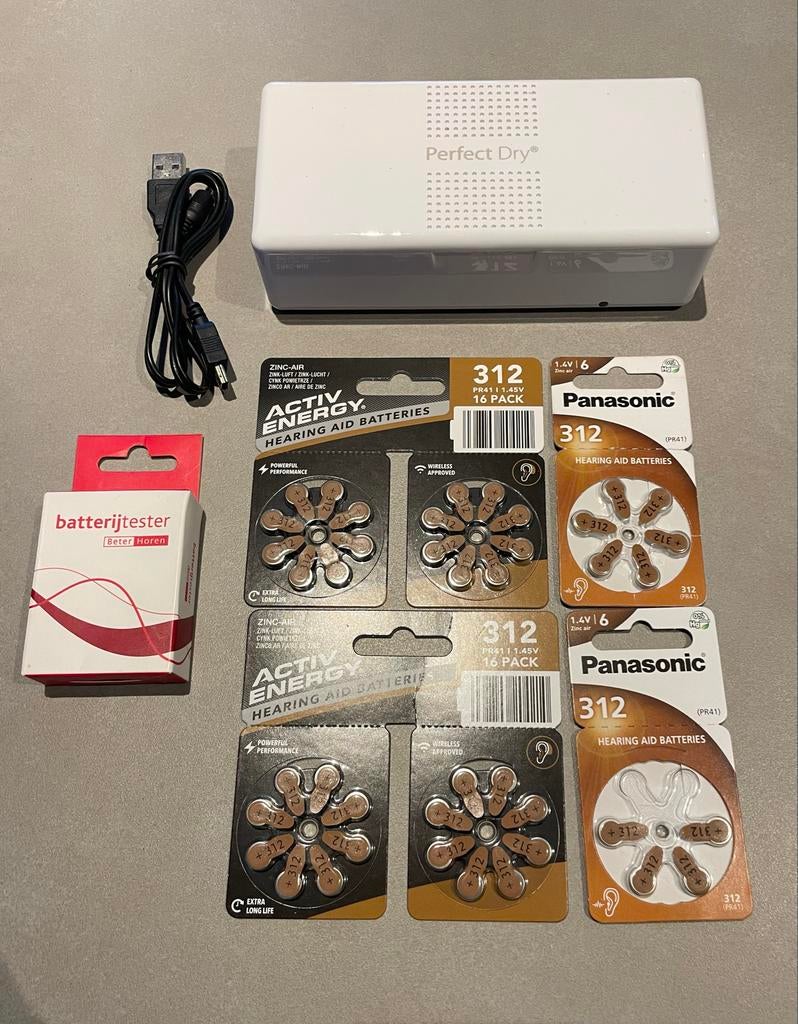 Droogbox voor hoortoestellen, en 42 batterijen nr 312, Ophalen of Verzenden, Zo goed als nieuw, Overige typen