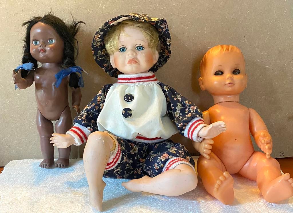 3 poppen jaren 50, Verzamelen, Poppen, Ophalen of Verzenden, Zo goed als nieuw, Pop