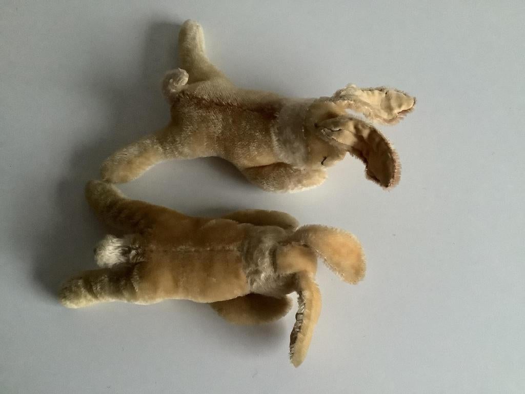 2 vintage slapende Steiff konijntjes “Hansi Floppy”, Ophalen of Verzenden