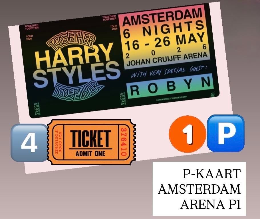 29-5-2026. 4x Harry Styles tickets incl P ticket P1, Drie personen of meer