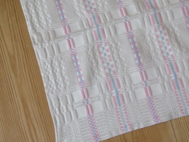 Prachtige oude handgeweven theedoek roze blauwe streepjes, Antiek en Kunst, Ophalen of Verzenden