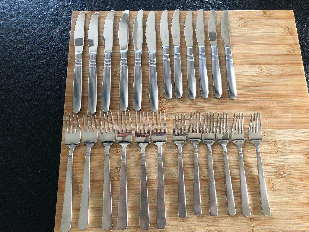 Gero Zilmeta cassette 6 persoons streepjes met kartels, Ophalen of Verzenden, Zo goed als nieuw, Rvs of Chroom, Bestekset