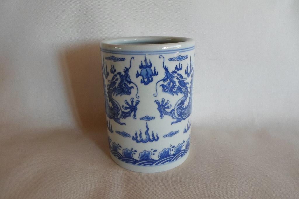 Chinese Pot Cilinder Draken Blauw Wit, Antiek en Kunst, Ophalen of Verzenden