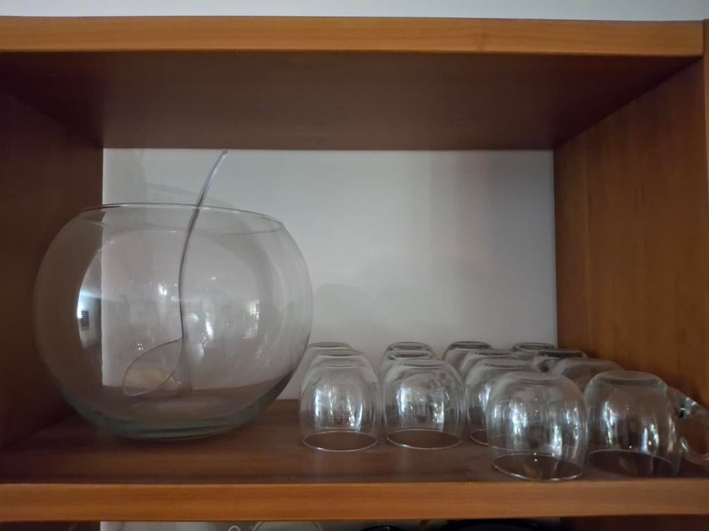 Bowl schaal met glaasjes en lepel, Ophalen, Effen, Glas, Schaal of Schalen