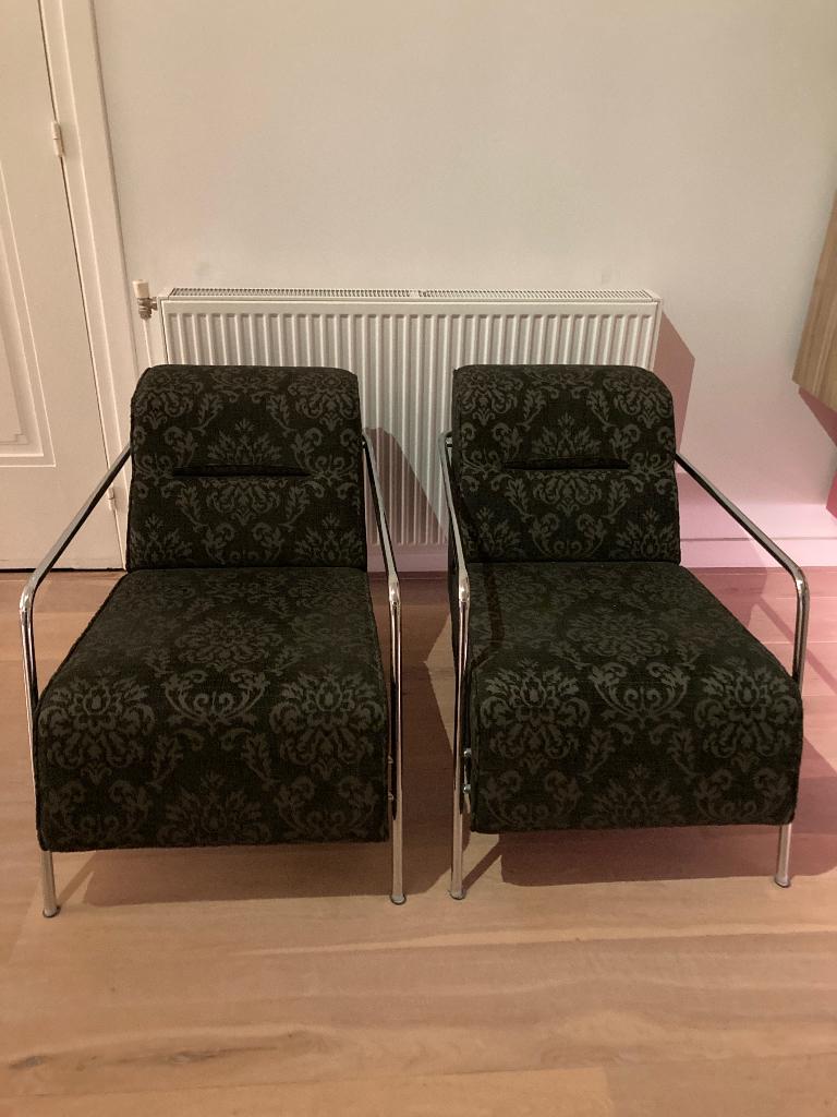 Twee design stoelen, Huis en Inrichting, Fauteuils, Ophalen, 75 tot 100 cm, Zo goed als nieuw, Stof