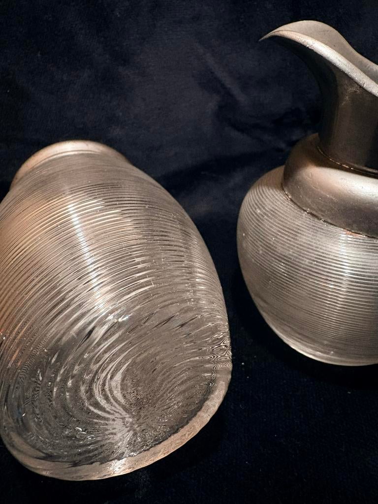 Antieke Art Nouveau Melkkan en Suikerpot Fries Draadglas, Ophalen of Verzenden