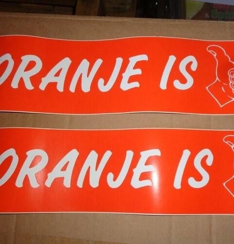 PARTIJ STICKER ORANJE IS  32X18CM, Hobby en Vrije tijd, Feestartikelen, ., Nieuw, Ophalen of Verzenden, .