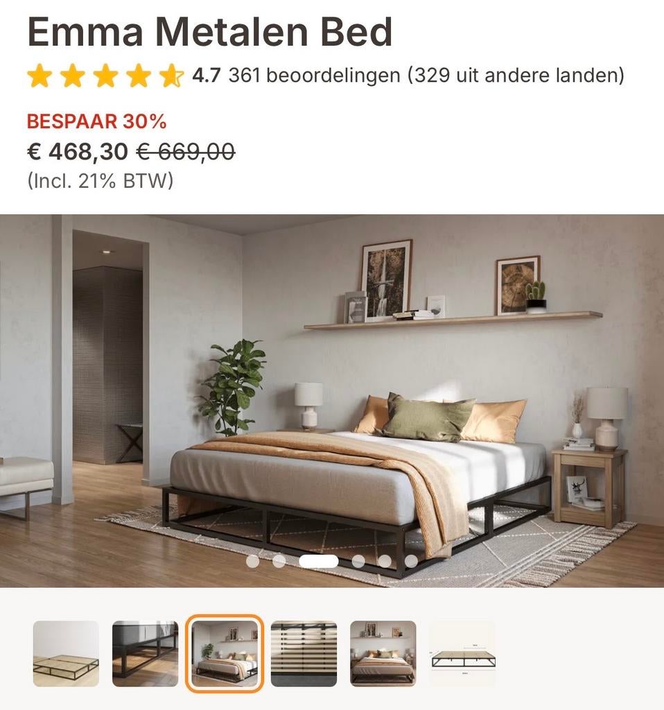 Emma metalen bed 160x200 - Zo goed als nieuw!, Huis en Inrichting, Slaapkamer | Bedden, Ophalen, Zwart, Tweepersoons, Zo goed als nieuw