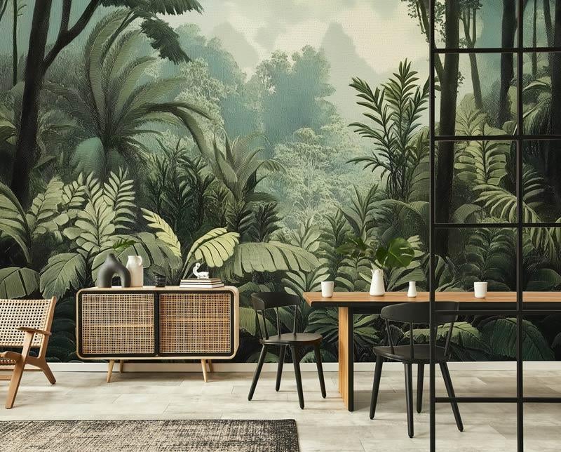 Fotobehang / Behang - Jungle - Tropisch Oerwoud Aquarel, Ophalen of Verzenden, Minder dan 10 m², Info@fotobehangkoning.nl, Jungle