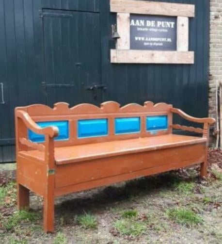 Oude brocante houten bank klepbank tuinbank, Tuin en Terras, Tuinbanken, Gebruikt, T, Ophalen of Verzenden, N